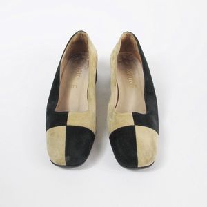 Vintage Mod Color Block Suede Leather Pump Heels
